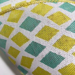 Wired Ribbon Spring Diamond 2.5" Yellow Green